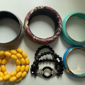 Women's Costume Bracelet lot- Yellow, Black, Turquoise, Patterned Bangles